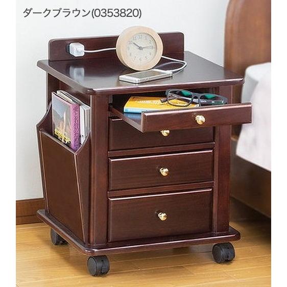 木製ナイトテーブル 扉付き 2口コンセント付 サイドワゴン ナイトテーブル 天然木 リビングワゴン コンセント付 ベッドサイド