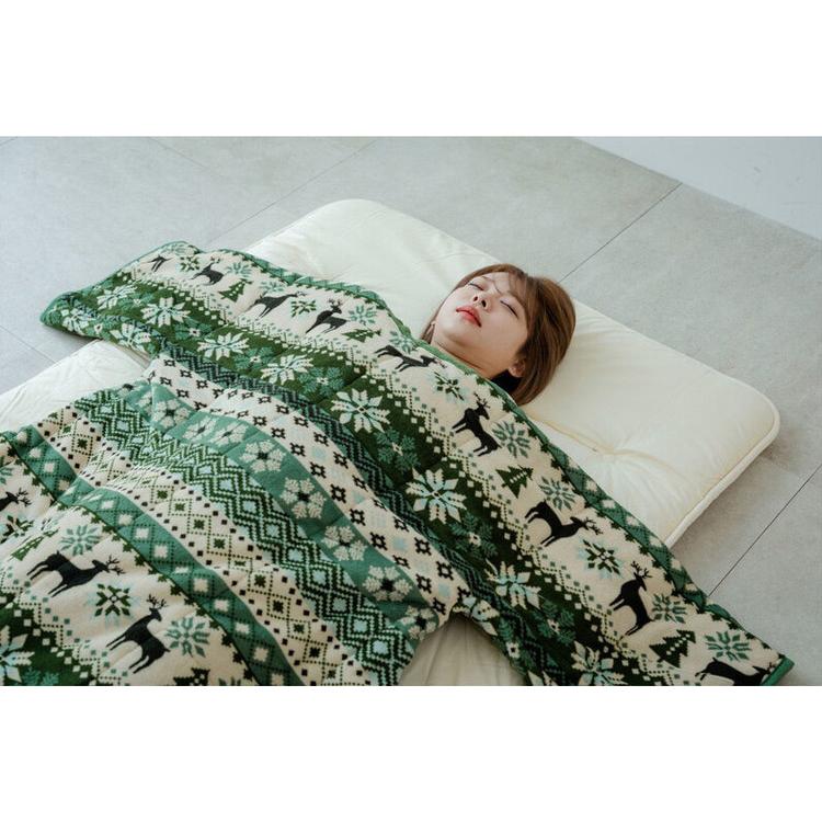 ノルディック柄 かいまき毛布布団 2色組 エンジ・グリーン 140×190cm