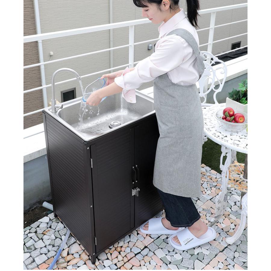 ステンレス流し台 シンク アルミ収納庫付き 水栓蛇口 流し台 頑丈 丈夫