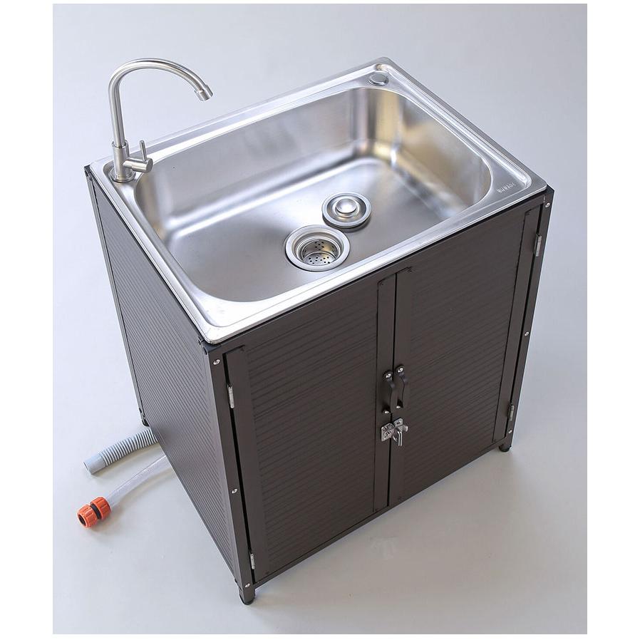 ステンレス流し台 シンク アルミ収納庫付き 水栓蛇口 流し台 頑丈 丈夫