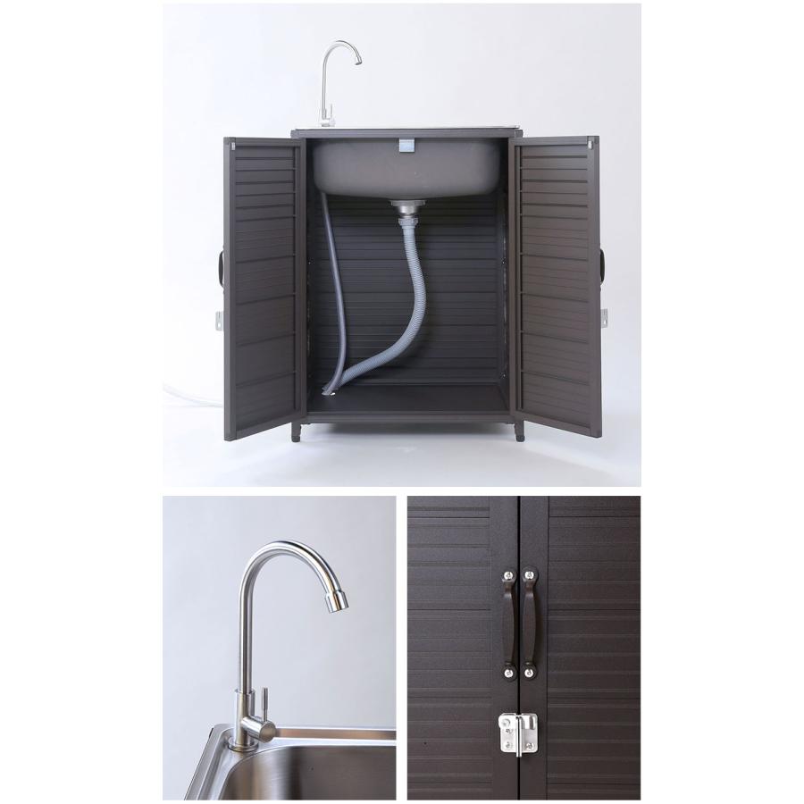 ステンレス流し台 シンク アルミ収納庫付き 水栓蛇口 流し台 頑丈 丈夫