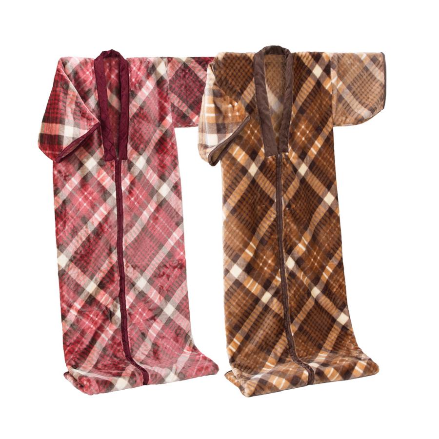 ニューマイヤー毛布かいまき 2色組 チェック柄 かいまき布団 着る毛布