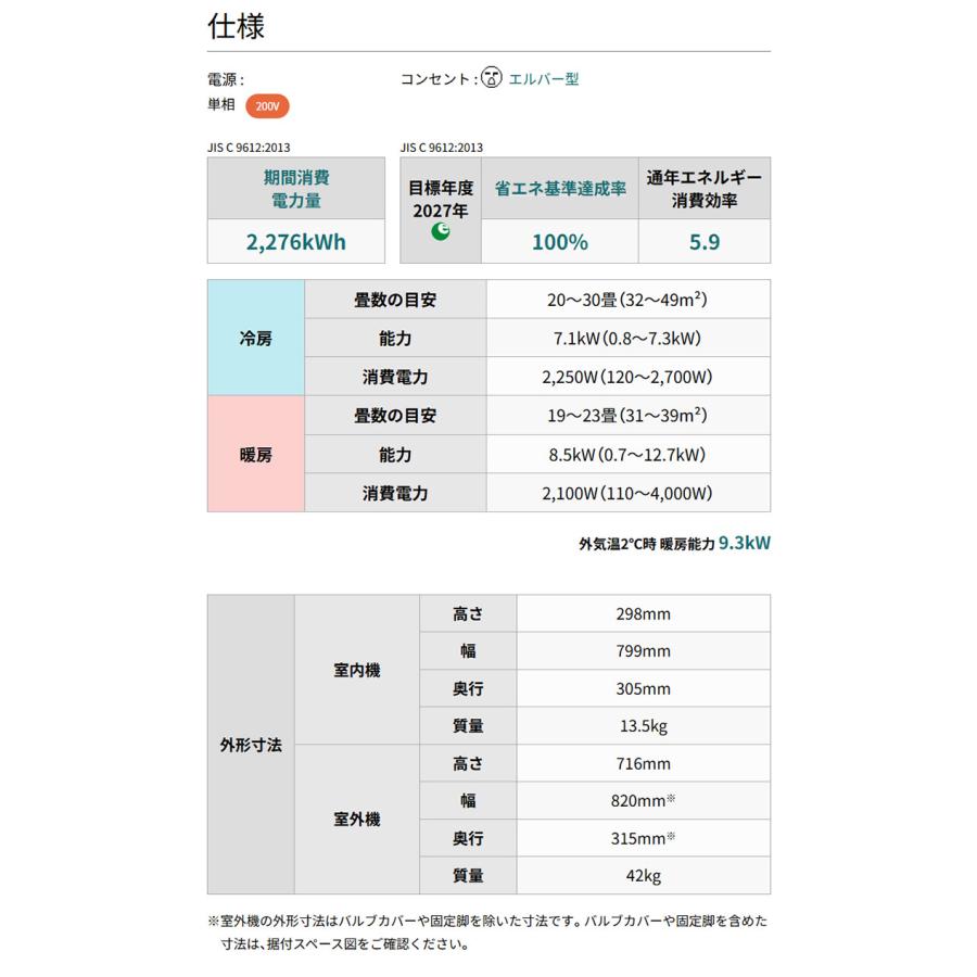 エアコン 取り付け 工事 エアコン23畳用 富士通ゼネラル ノクリア 7.1