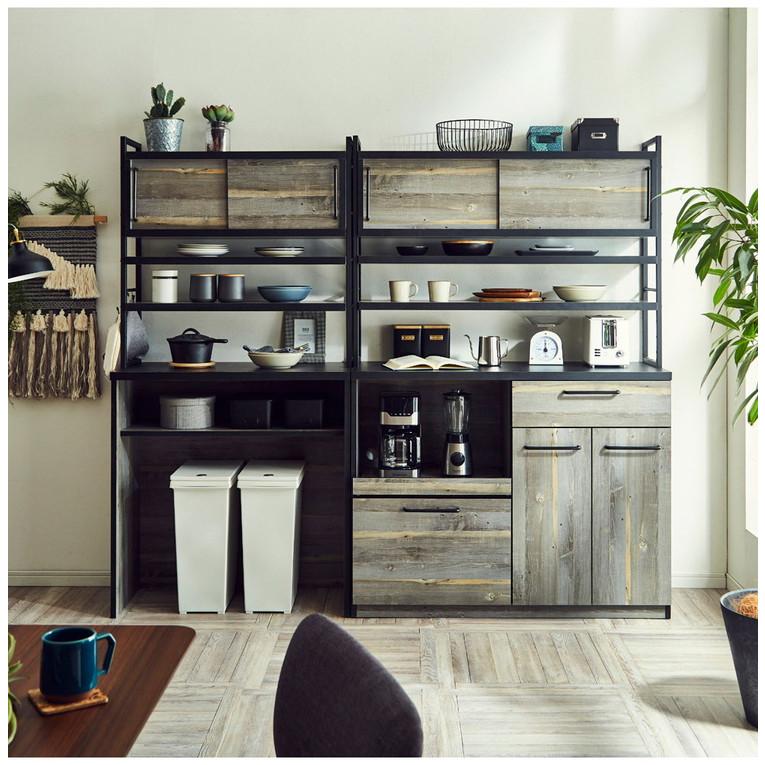 日本製 食器棚 レンジ台 幅120 国産 大川家具 キッチンボード