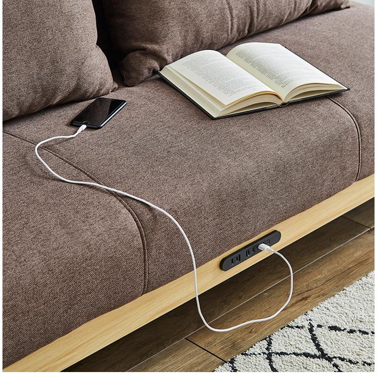 ソファベッド 3段階リクライニング 幅186 ファブリック座面×天然