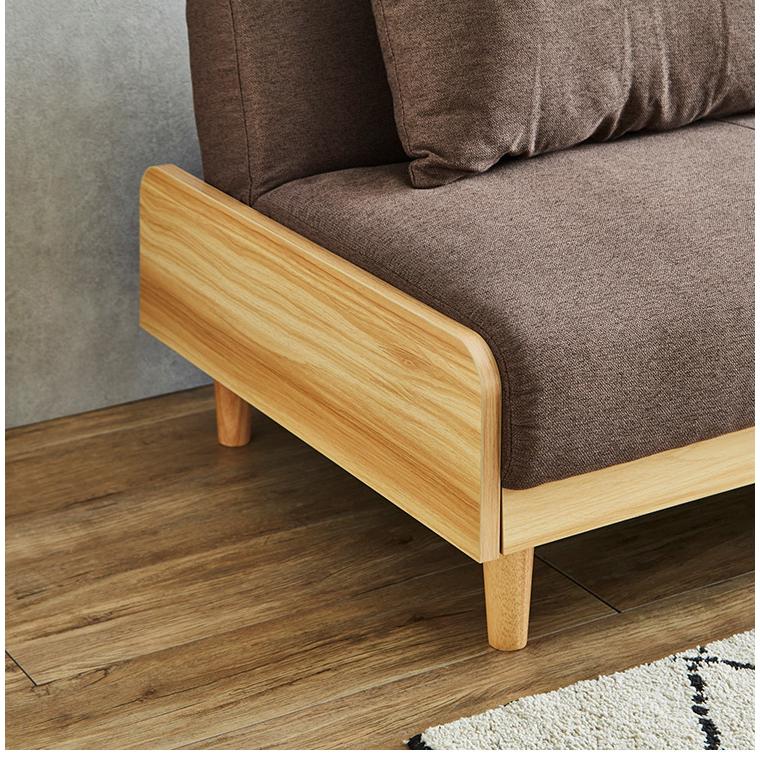 ソファベッド 3段階リクライニング 幅186 ファブリック座面×天然