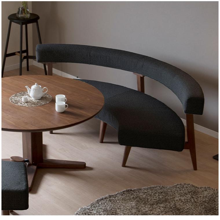 ラウンドソファ 2~3人掛け 座面高41.5cm 円形 背もたれ付き 木脚