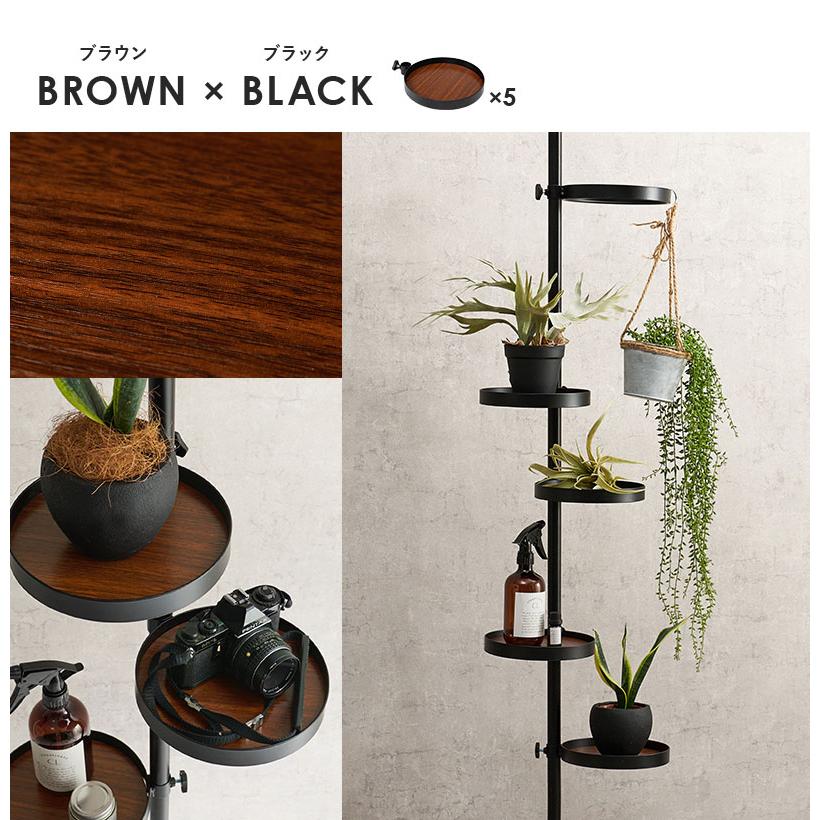 突っ張り棚 縦型 6点セット 円形トレイ5個 突っ張り棒 おしゃれ ポール