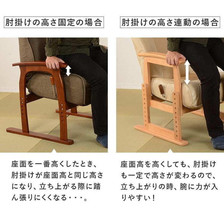 リクライニング高座椅子 肘掛け付き 高さ調節 背もたれ角度調節
