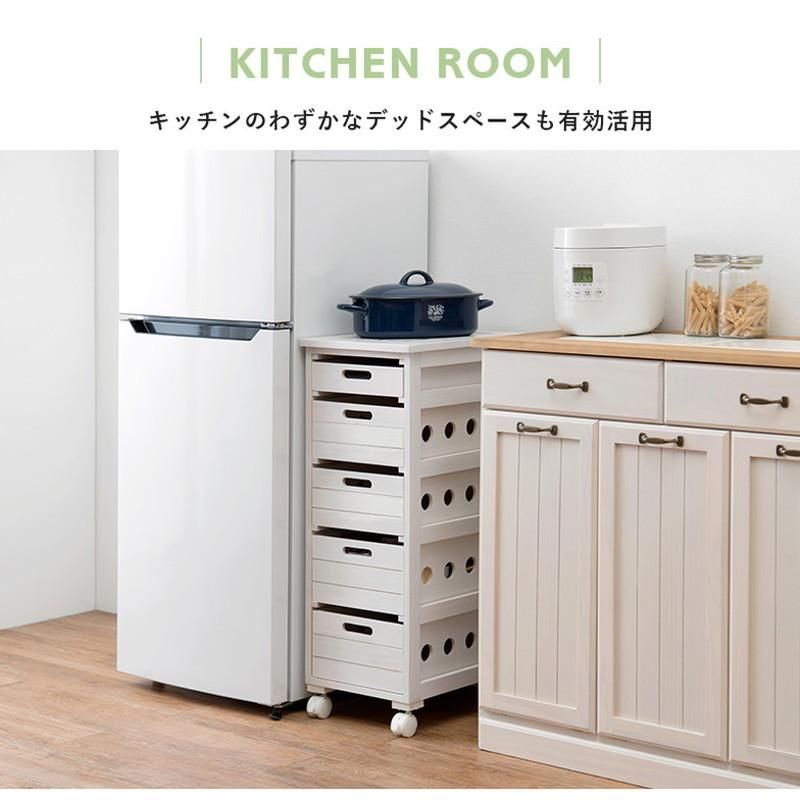 キッチンストッカー 木製 ワゴン 5段 幅30cm 完成品 野菜ストッカー