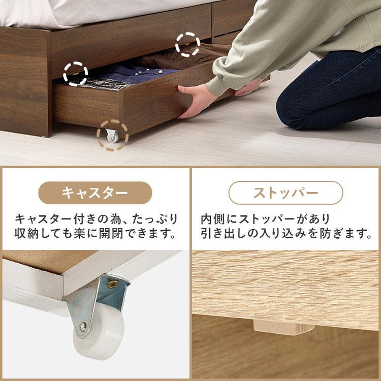 耐荷重350kg 頑丈 引出し付き収納ベッド シングル 2口コンセント付き