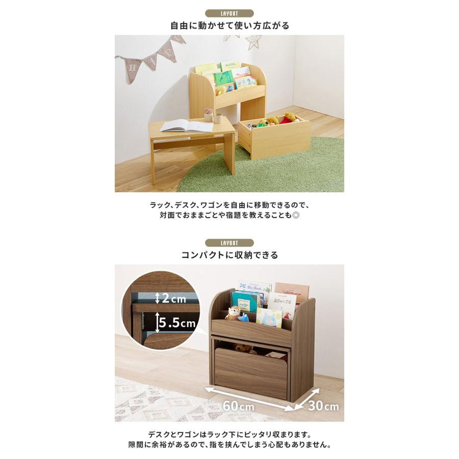 絵本ラック・ミニデスク・ワゴン 3点セット 表紙が見やすい オープン