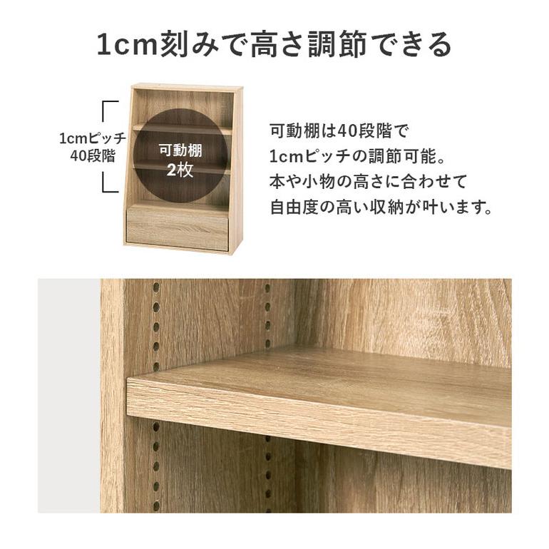 本棚 幅60cm ロータイプ 棚板 1cmピッチ調節 引き出し付き A4 A5