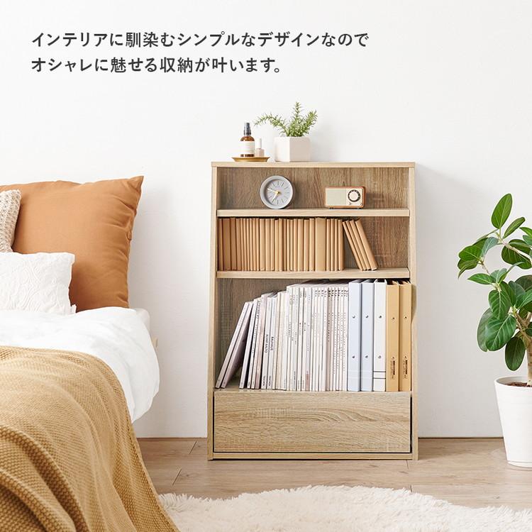 本棚 幅60cm ロータイプ 棚板 1cmピッチ調節 引き出し付き A4 A5