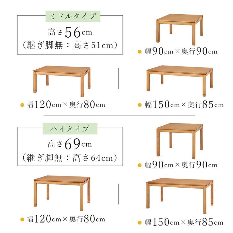和モダン こたつテーブル 90cm×90cm ロータイプ 高さ43cm 天然木突板