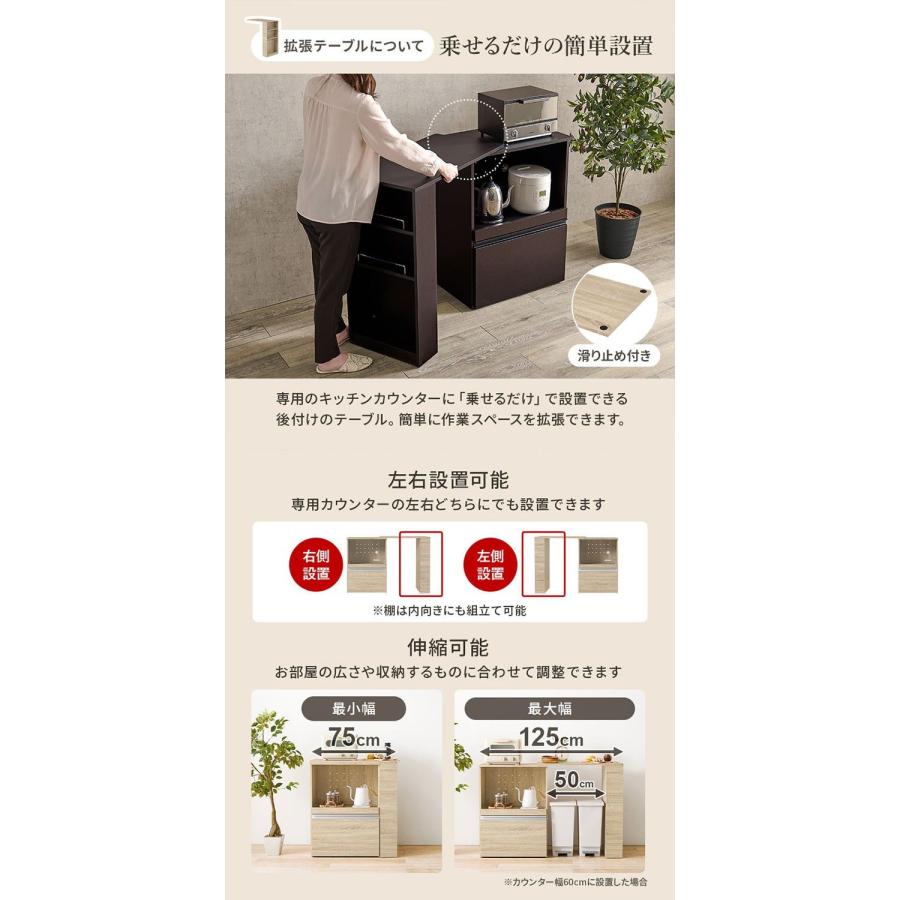 伸縮キッチンカウンター 2点セット 幅75~125 収納庫タイプ 2口 伸縮キッチンカウンター 2点セット 幅75~125 収納庫タイプ 2口