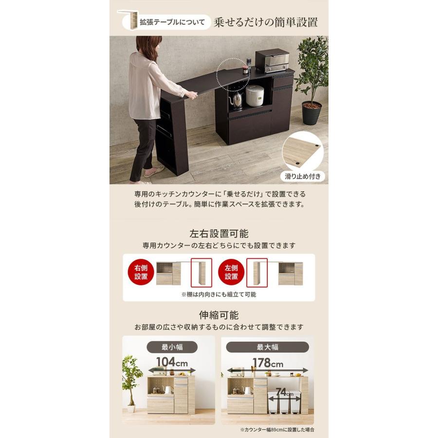 伸縮キッチンカウンター 2点セット 幅104〜178 収納庫タイプ 2口