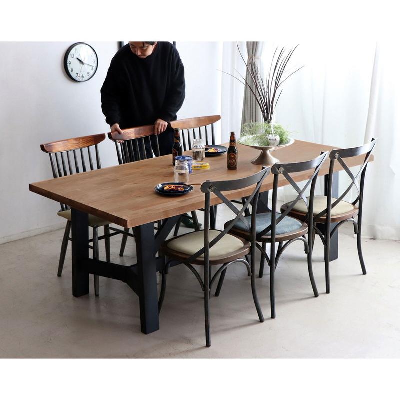 ダイニングテーブル 幅200cm ミックス無垢材 ウレタン塗装 アイアン脚