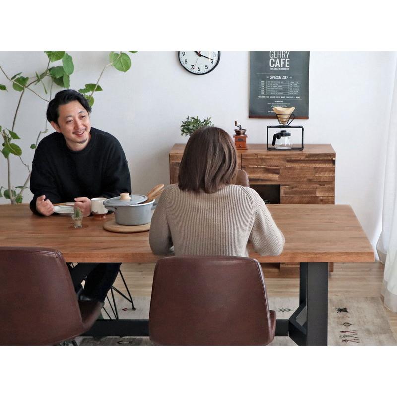 ダイニングテーブル 幅200cm ミックス無垢材 ウレタン塗装 アイアン脚