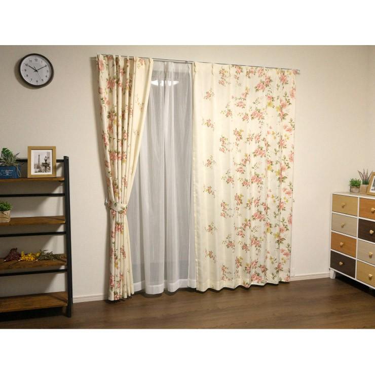 リコメン堂 カーテン 2カラー×4サイズ 4枚セット 花柄 フラワー