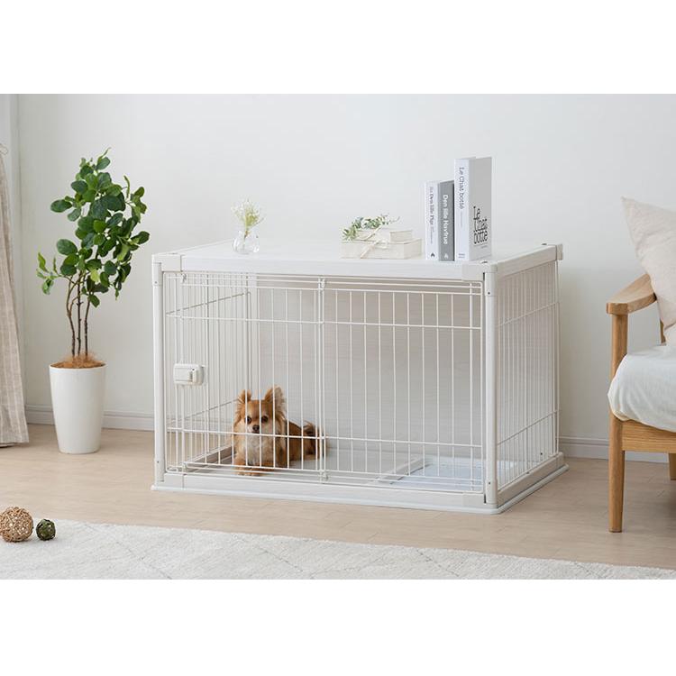 ケージ サークル ハウス 犬 木目調 97x66cm 屋根 トレー付 天板 背面