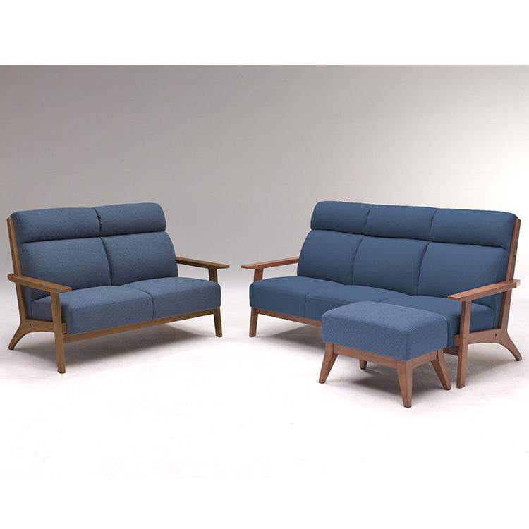 ネイビー 布地 木製脚 オットマン2脚セット
