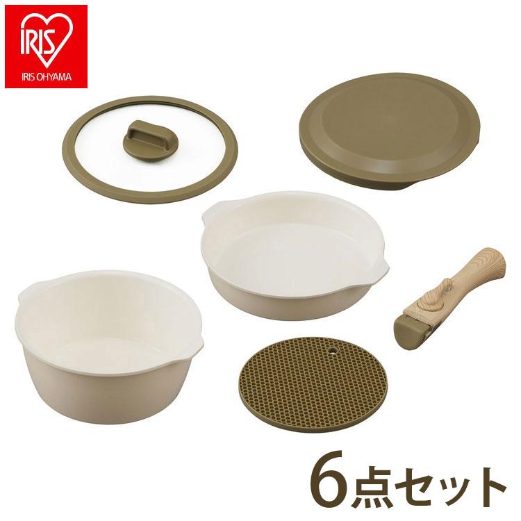 アイリスオーヤマ お皿になるフライパン6点セット DPAN-6S アイボリー 