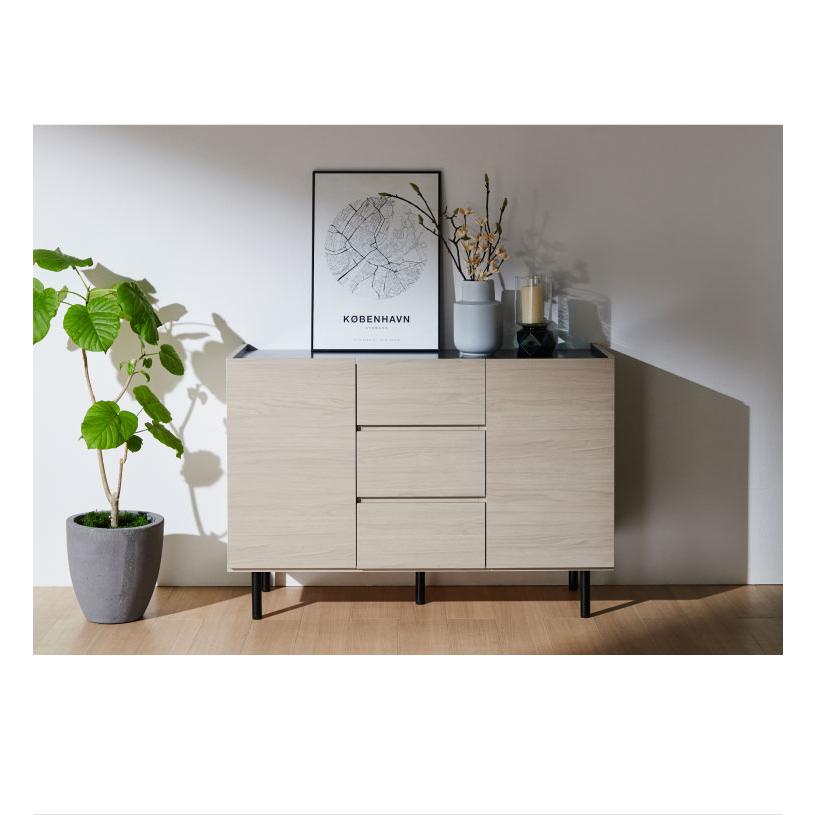 北欧風 キャビネット 幅125 オーク 日本製 完成品 引き出し3段