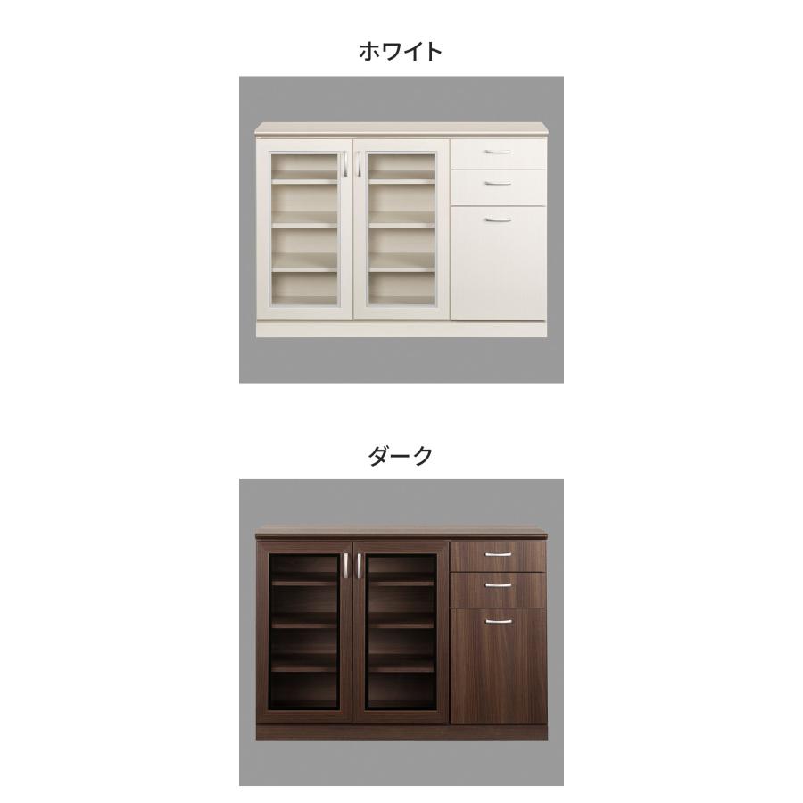 キッチンカウンター 幅120 ガラス扉 日本製 完成品 北欧風 カウンターテーブル 食器棚 引き戸 レンジ台 キッチンワゴン 炊飯器 ラック ...