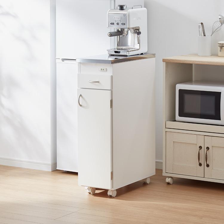 日本製 ステンレス天板 キッチン収納 幅25cm キャスター付き 扉付き