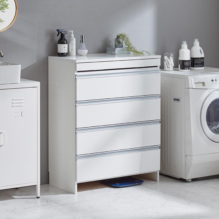 日本製 完成品 ちょい干しできる ランドリーチェスト スライドレール ハンガー付き 幅79cm 奥行 40cm ランドリーラック すき間収納 北欧 おしゃれ 代引不可の画像