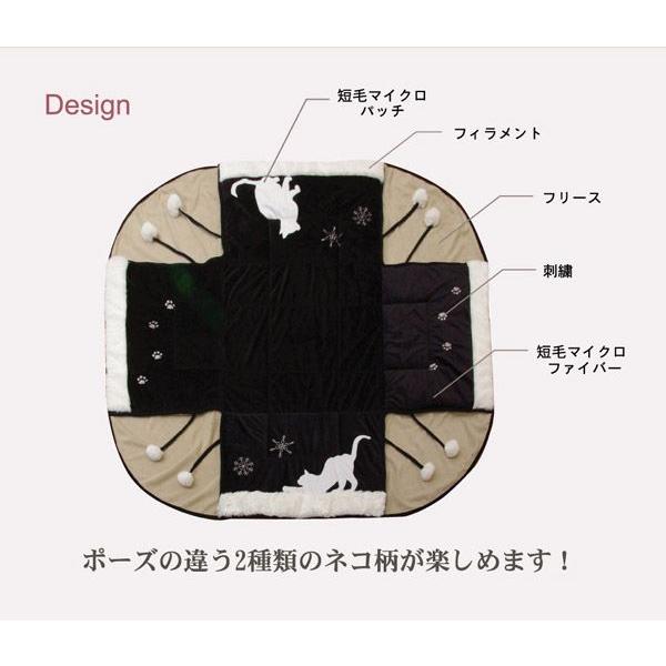 ネコ柄 省スペースこたつ薄掛け布団単品 『シャルル省S』 ブラック 175