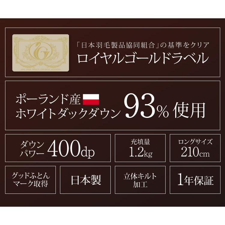 日本製 2枚合わせ 羽毛布団 シングル ロイヤルゴールドラベル ホワイト 
