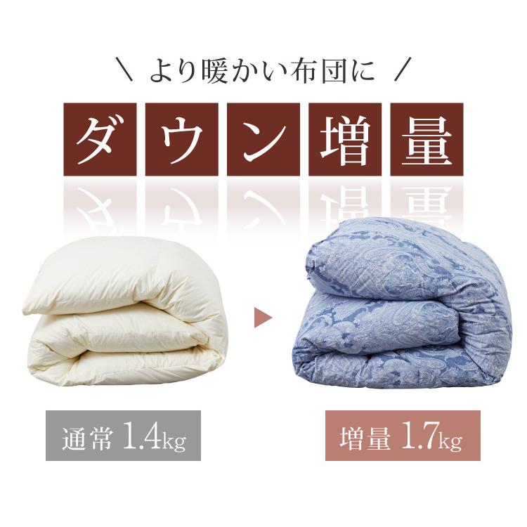 新品限定品＊日本羽毛協同組合保証＊三ツ星＊ダウン１，２キロに増量＊羽毛布団ＳＰ 日本製 羽毛ふとん 羽毛増量 ダブル 1.7kg 最高ランクプレミアム