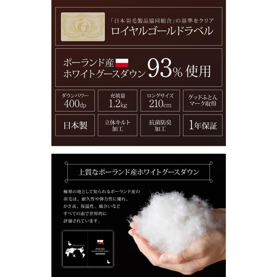 日本製 羽毛ふとん シングル 1.2kg ロイヤルゴールドラベル 日本製 羽毛ふとん シングル 1.2kg ロイヤルゴールドラベル