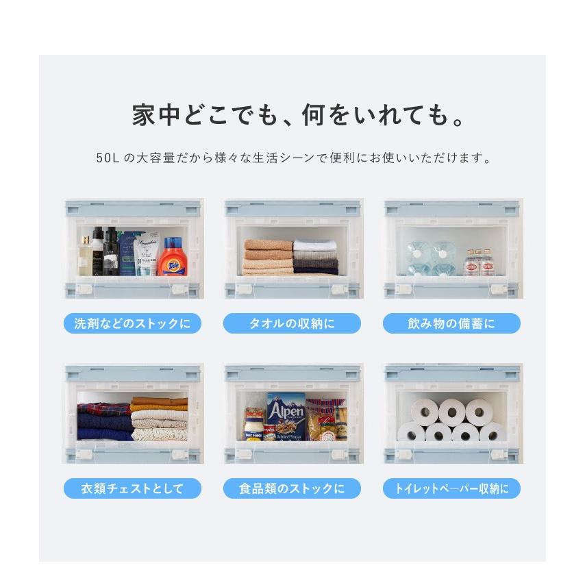 収納ケース 2個セット 折りたたみコンテナ 片扉 50L 横から取り出せる