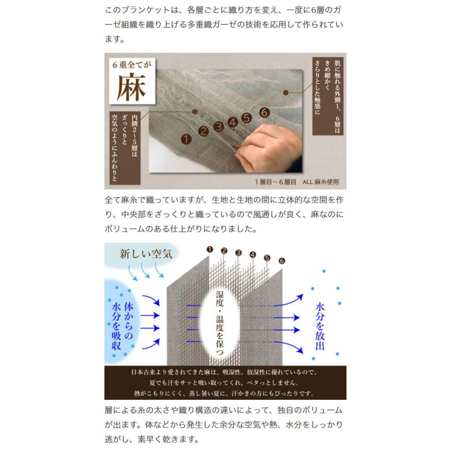 リネン100% 日本製 6層ガーゼケット 泉州産 JOGAN GAUZE 麻の葉六重