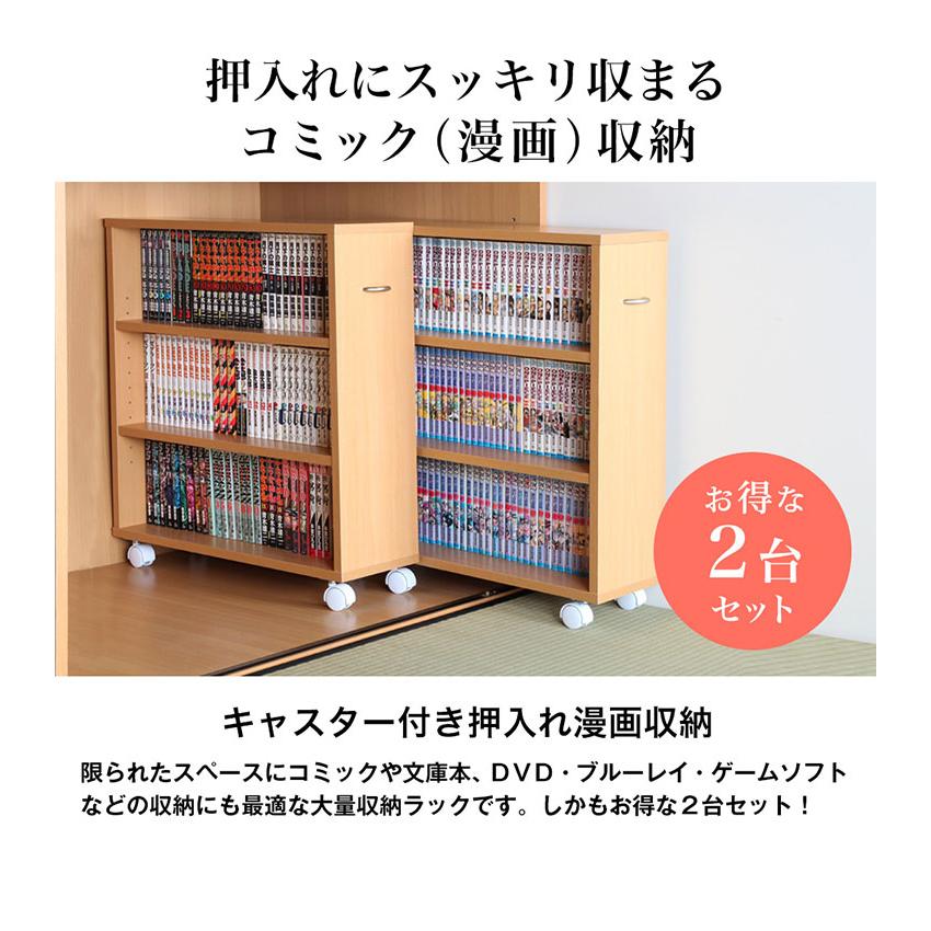 押入れ収納 マンガ収納ラック 奥行22cm 2個セット日本製 キャスター付