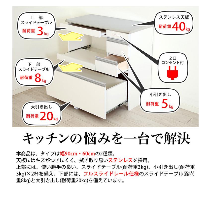 ステンレス天板キッチンカウンター 幅90cm×奥行42cm×高さ85cm 日本製
