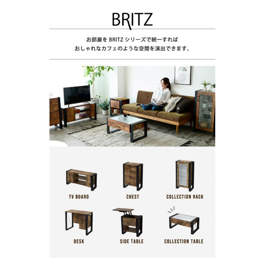 ヴィンテージ調 センターテーブル 75×50 引き出し ガラス天板 ロー