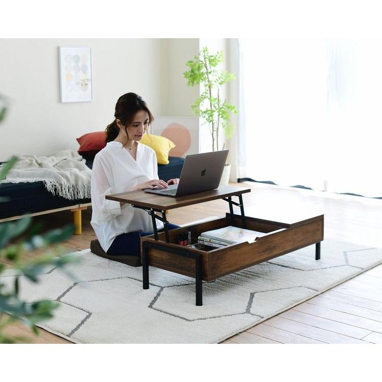 5000円　ローテーブル ローテーブル 昇降式 94.5×40cm 収納付き 引き出し 天板昇降 スチール