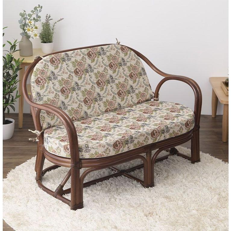 天然籐 カウチソファ マット付 2人掛け 幅107cm ソファ 完成品 ラタン