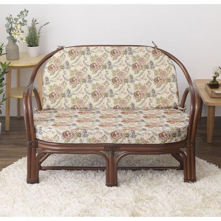 天然籐 カウチソファ マット付 2人掛け 幅107cm ソファ 完成品 ラタン