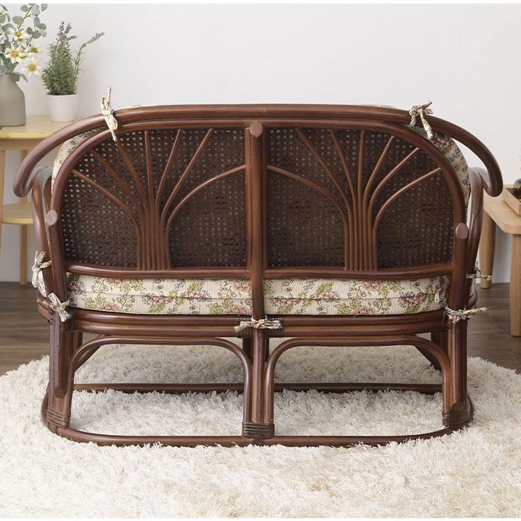 天然籐 カウチソファ マット付 2人掛け 幅107cm ソファ 完成品 ラタン