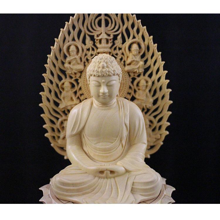 阿弥陀如来像 職人の手彫り 天然木 柘植製 ミニ仏壇 手元供養