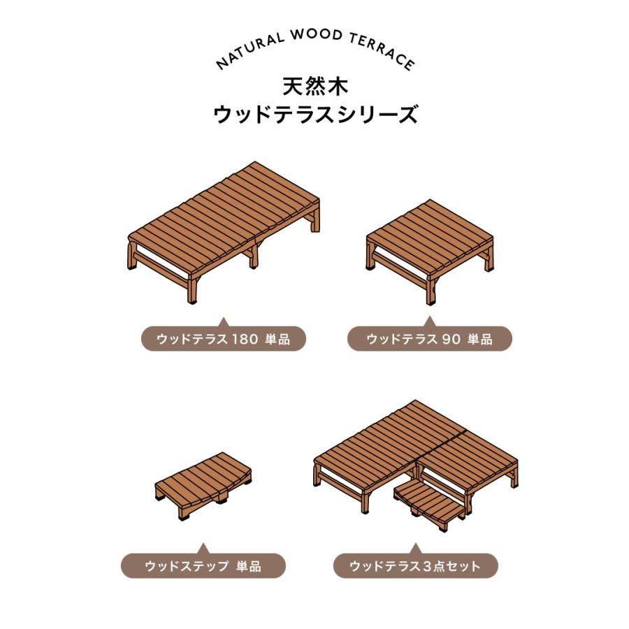 ウッドテラス 3点セット 天然木 180cm+90cm+ステップ台 縁台 濡れ縁