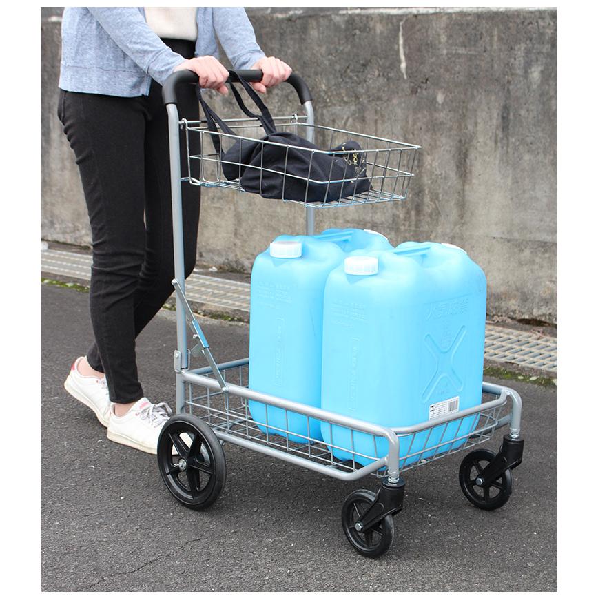 折りたたみ バスケット台車 2段 カート 合計耐荷重40kg かご付き 折りたたみ バスケット台車 2段 カート 合計耐荷重40kg かご付き