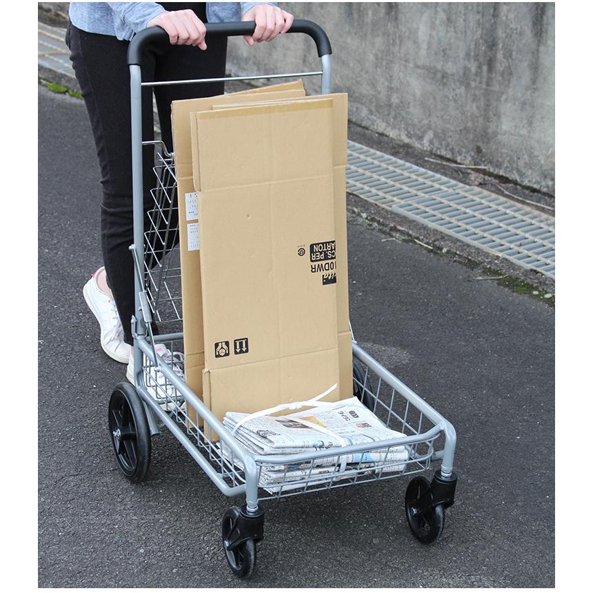 折りたたみ バスケット台車 2段 カート 合計耐荷重40kg かご付き 折りたたみ バスケット台車 2段 カート 合計耐荷重40kg かご付き