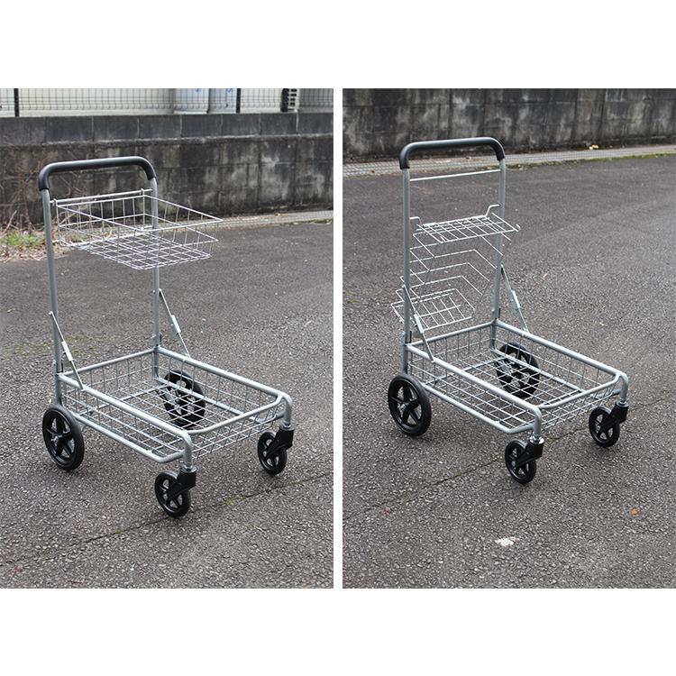 折りたたみ バスケット台車 2段 カート 合計耐荷重40kg かご付き 折りたたみ バスケット台車 2段 カート 合計耐荷重40kg かご付き