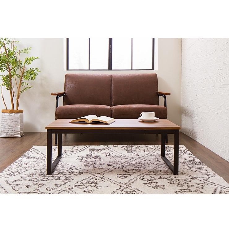 リコメン堂 センターテーブル おしゃれ 木目 スチール ブラウン